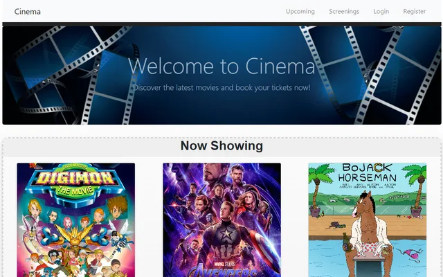 Vista previa de la aplicación web Cinema